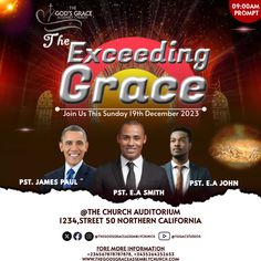 an event poster for the evening grace with two men in suits