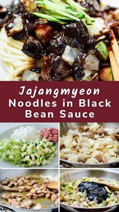 various types of noodles in black bean sauce