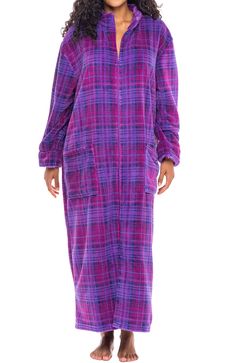 Purple Plaid Womens Robes Long, Womens Robe, Plush Robe, Plus Size Robes, Robes For Women, Fleece Robe, Bath Robes For Women, Soft Robes, Lounge Robes