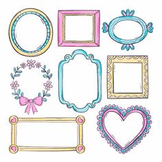 a bunch of different frames with hearts and flowers on them, all in pastel colors