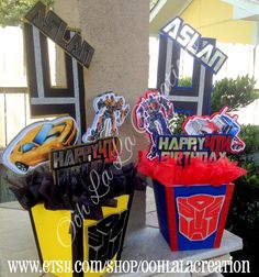 some birthday decorations are sitting on a table