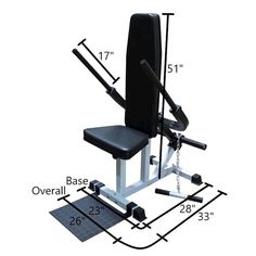 an exercise bench with measurements for the seat and backrests, including two pull - ups