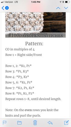 an iphone screen showing the instructions for knitting