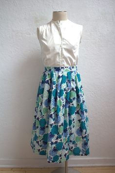 1950's "Montgomery Ward" Deadstock Full Skirt / Blue, Dark Blue, Sage Green Floral Print / Size: 33" Waist by MTvintageclothing on Etsy Sage Green Floral, Western Suits, Hoop Skirt, Blue Sage, Montgomery Ward, Full Skirts, Fabric Labels, Green Floral Print, Pink Cotton