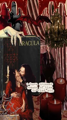 an image of a couple kissing in front of a box with dracula written on it