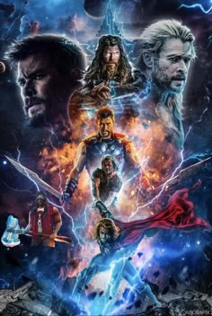 the avengers movie poster for thor and his family, with their hero's names