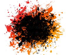 an orange and black paint splattered on a white background