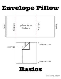 the envelope pillow pattern is shown with instructions for how to make it and how to use it