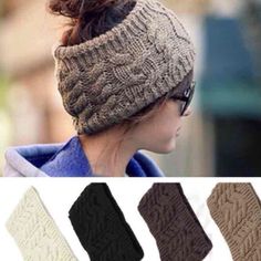 Winter Knit Headband/ Ear Warmer/ Bun Beanie/ Messy Bun Headwrap Price Is For 1 Bun Beanie/Headband Available In 4 Colors: Khaki Brown Cream Black Material: Cotton, Polyester Blend Winter Knit Headband, Knitted Headbands, Ear Band, Messy Bun Beanie, Hat Headband, Bun Hat, Ski Hat, Ski Girl, Ski Cap