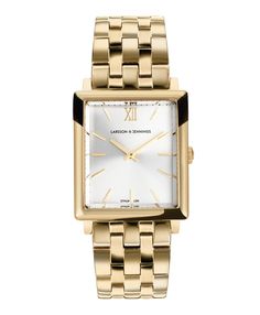 Boyfriend Mini Elevate Gold White 31mm Classic Square Face Watch With Metal Dial, Classic Gold Watch With Square Face, Timeless Gold Square Watch, Gold Square Analog Watches, Gold Square Analog Watch, Gold Watches With Rectangular Links, Gold Square Watch With Metal Dial, Plate Movement, Small Case