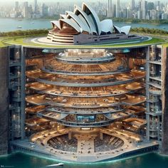 an artist's rendering of the sydney opera house in australia, designed to look like it is floating on water