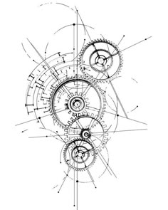 an abstract drawing with gears and lines