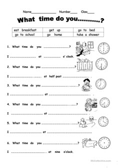 a worksheet with words and pictures on it to help students understand what time they are