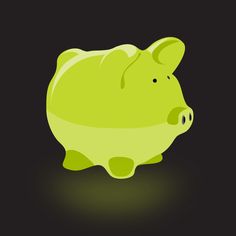 a neon green piggy bank on a black background