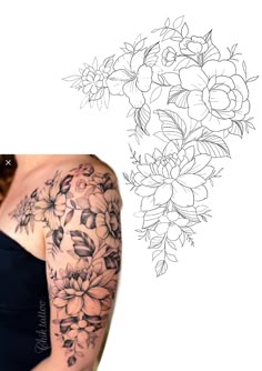 a woman's arm with flowers and leaves tattoo on the left side of her arm