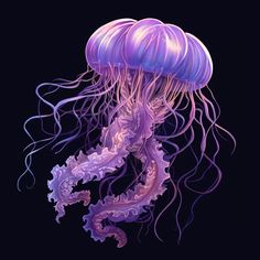 a purple jellyfish floating in the water on a black background with clippings