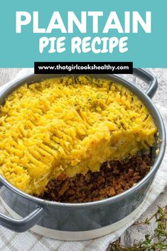 Plantain Pie in a grey and white serving dish. Beef Pie, Caribbean Foods, Caribbean Life, Recipe Rice, Honey Sesame, Jambalaya Recipe