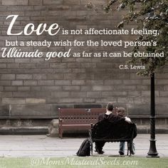 two people sitting on a bench in front of a brick wall with the quote love is not affectionate feeling but a steady wish for the loved person's ultimate