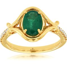 Royal Regal 14K Yellow Gold Emerald and Diamond Halo Ring - 1.10 Carat Emerald, 0.10 Carat Diamond Total Luxury Yellow Gold Oval Emerald Ring, Emerald Diamond Ring, Diamond Halo Ring, Royal Jewelry, Halo Diamond Ring, Halo Rings, Halo Ring, Emerald Diamond, Diamond Halo