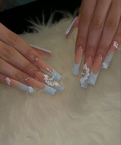 Baby Blue Acrylic Nails, Blue Acrylic Nails, Girly Acrylic Nails, Unique Acrylic Nails, Long Square Acrylic Nails, Bling Acrylic Nails, Acrylic Nails Coffin Short