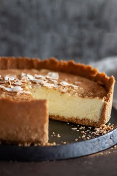 a close up of a pie on a plate