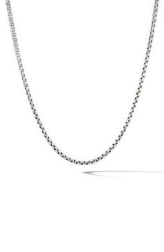 A polished box chain necklace made from sterling silver adds subtle shine to your neckline. Lobster clasp closure Sterling silver Made in the USA Formal Sterling Silver Box Chain Necklace, Classic Sterling Silver Chain Necklace With Solid Link, Sterling Silver Box Chain Necklace In White Gold, Classic Box Chain Necklace, Mido Ocean Star, Tissot T Touch, David Yurman Mens, Oyster Perpetual Datejust, Box Chain Necklace