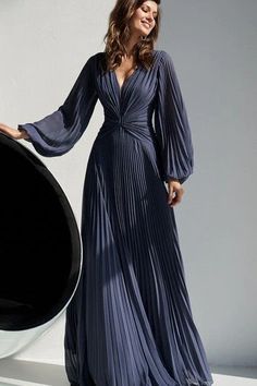 Simple V-neck A Line Floor-length Chiffon Evening Dress with Pleats – Ms. Grace Long Sleeve Wedding Guest Dresses, Sukienki Maksi, Evening Gowns With Sleeves, Evening Dress Collection, 파티 드레스, Dress With Pleats, Evening Dress Floor Length, Chiffon Evening Dresses, Mob Dresses