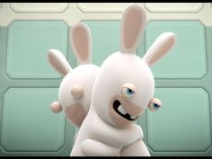 an animated rabbit is holding onto another bunny