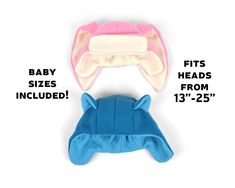 two baby head pillows are shown with measurements