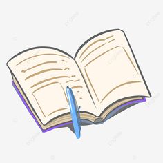 an open book with a pen on top of it, cartoon, illustration png and psd