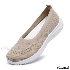 Olivia Mark - Breathable Mesh Slip-On Shoes with Flyknit Design & Non-Slip Sole Beige Slip-on Flat Walking Shoes, Beige Non-slip Slip-ons, Beige Comfortable Slip-on Sneakers With Flat Heel, Comfortable Beige Slip-on Sneakers With Flat Heel, Beige Slip-on Sneakers With Flat Heel, Comfortable Non-slip Slip-ons With Round Toe, Beige Comfortable Slip-on Sneakers With Round Toe, Beige Breathable Comfortable Walking Shoes, Comfortable Beige Slip-on Sneakers With Rubber Sole