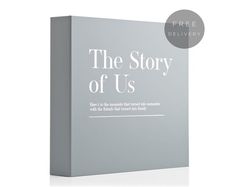 the story of us book on white background with free delivery box for it's contents