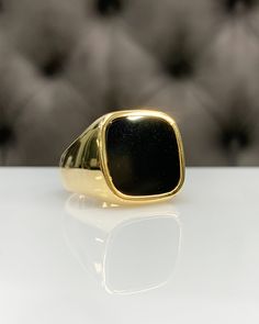 Men Ring with Onyx, Black Pinky Signet Ring, Square Shape Genuine Gemstone, Stylish Gold / Silver Ring, Handmade Jewelry, Best Gift for Him ◎ Details ◎ ○ Material 14K Solid Gold or 925 Sterling Silver Weight of Ring : approx 18.00 gr Height of Ring : approx 5.30 mm ○ Upgrade to Solid 18K Gold, please click the link below: https://www.etsy.com/listing/962826004 ○ Gemstone Natural Onyx Gemstone approx. 15 mm x 15 mm 4.23 ct Made to Order HANDMADE ITEM ○ For Men Collection : https://etsy.me/2PmKJMW Modern Onyx Rings For Formal Occasions, Modern Black Enamel Rings For Formal Occasions, Modern Black Enamel Rings For Formal Events, Classic Gold Signet Ring With Gemstone, Modern Black Enamel Ring Jewelry, Timeless Shiny Finish Rings For Gifts, Timeless Rings With Shiny Finish As Gift, Classic Open Signet Ring Collectible, Modern Black Enamel Ring