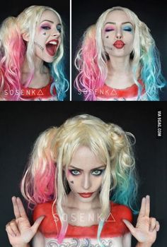 20+ Amazing Harley Quinn Costume Ideas 2017 Harley Quinn Make-up, Maquillage Halloween Simple, Costume Carnaval, Harley Quinn Costume, Hallowen Costume, Halloween Makeup Tutorial