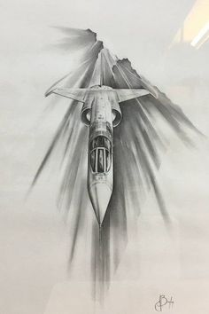 a drawing of a fighter jet flying through the air with its landing gear extended out