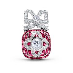 Unique and one of a kind Art Deco pendant necklace mounted with a bezel set 0.50-carat real and natural old mine European cut diamond surrounded by French cut natural rubies and round cut diamond, set in a platinum setting. Adjustable 15-18" Chain Included Model Number: SDL1450WY Art Deco Ruby Jewelry With Brilliant Cut, Platinum Pendant, Art Deco Pendant Necklace, Bow Pendant, Antique Locket, Art Deco Pendant, Studded Necklace, Necklace Antique, Antique Inspiration