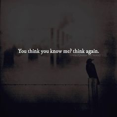 a black bird sitting on top of a fence next to a building with the words you think you know me? think again