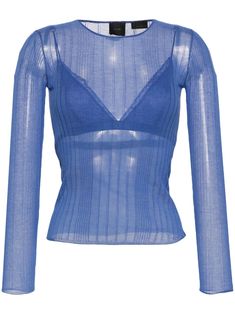 cerulean blue cotton blend lightweight jersey semi-sheer construction crepe texture ribbed detailing crew neck long sleeves ribbed cuffs and hem includes a triangle-cup lace bra two separate pieces Silver Shirt, Cerulean Blue, Summer Beach Wear, Stage Outfits, Bra Set, How To Look Classy, Lace Bra, Concert Outfit, Fashion Inspo Outfits