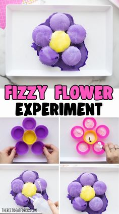 how to make fizzy flower experiment for kids with paper flowers and glue on them