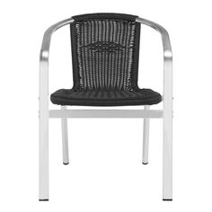 a black and white chair sitting on top of a metal frame