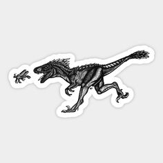 a black and white sticker of a t - rex running with it's mouth open