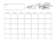 a printable calendar with leaves and branches on the front, in black and white