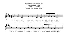 sheet music with the words follow me on it