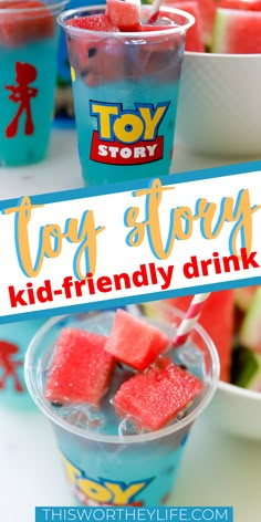 toy story kid - friendly drink with watermelon slices in it