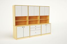 an empty cabinet with drawers and cupboard doors