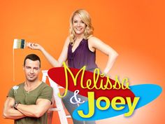 two people standing next to each other in front of an orange background with the words mellise and joey on it