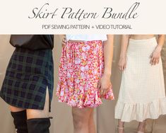 This PDF sewing pattern bundle comes in US letter, A4, A0, and step-by-step photo instruction booklet. A video tutorial is available in Youtube, and step-by-step pictures with detailed written instruction are accessible on the FW website. Step by step tutorial for each dress including photos and detail instruction on:  https://fashionwanderer.com/stella-skirt/ https://fashionwanderer.com/cora-matching-set/ https://www.fashionwanderer.com/kai-mini-skirt/ Watch Youtube tutorial:  https://youtu.be/ Mini Skirt Sewing, Mini Skirt Sewing Pattern, Pattern Midi Skirt, Pattern Mini Skirt, Trendy Sewing Patterns, Skirt Sewing Pattern, Midi Skirt Pattern, Diy Wardrobe, Skirt Sewing