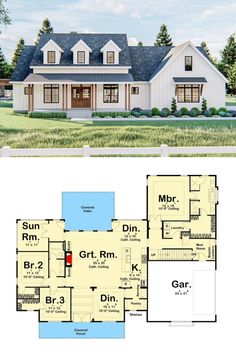 the floor plan for this modern house is very large and has two master suites on each side