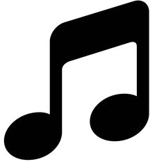 a black and white music note symbol