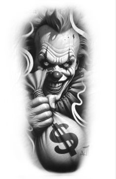 a man with a tattoo on his arm holding a money bag